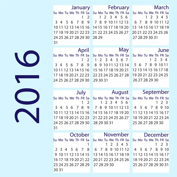 Calendario simple 2016 / 2016 diseño del calendario / 2016 vert calendario — Vector de stock