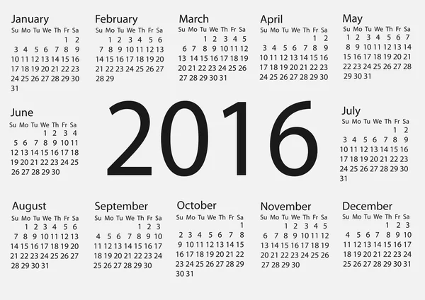 Calendario círculo vectorial 2016. La semana comienza el domingo. — Vector de stock