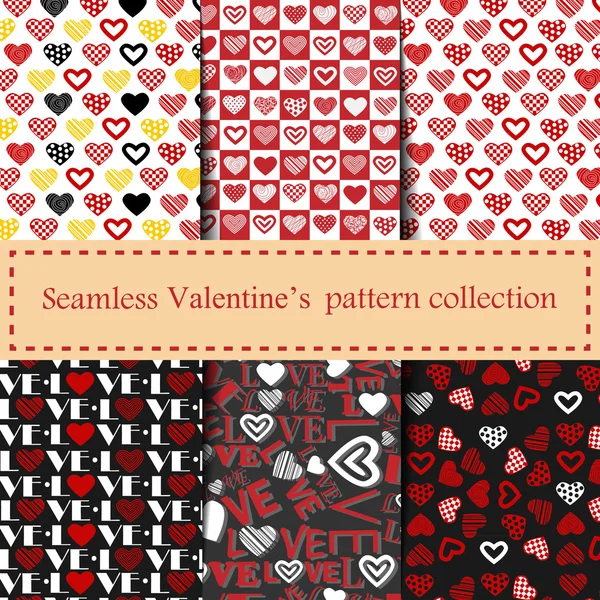 Set of Valentine's seamless pattern with hearts — Stock Vector