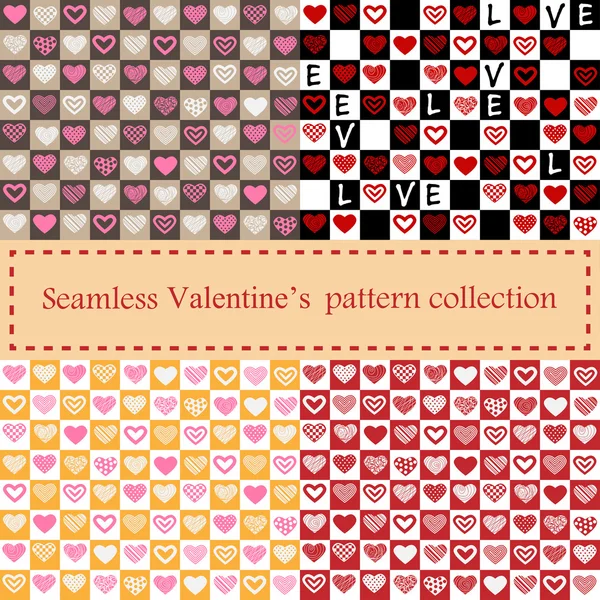 Set of Valentine's seamless pattern with hearts — Stock Vector