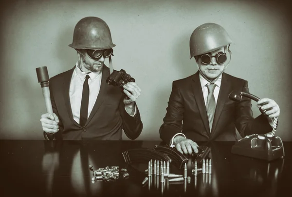 Two vintage military businessman sitting at office desk — Stock Photo, Image