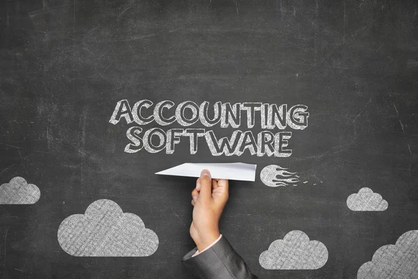 Conceito de software Accountingn em quadro-negro com avião de papel — Fotografia de Stock