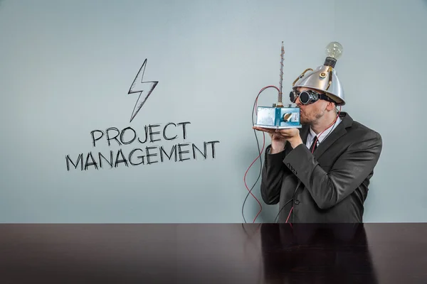 Project management stext with vintage businessman — Stock Photo, Image
