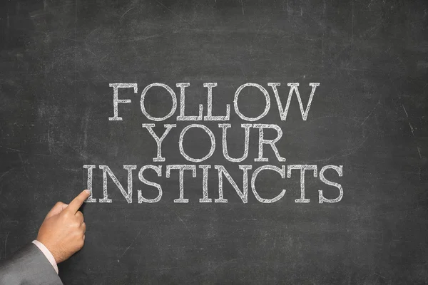 Follow Your Instincts text on blackboard with businessman hand pointing — Stock Photo, Image