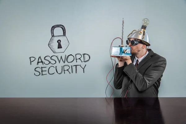 Testo di sicurezza password con uomo d'affari vintage — Foto Stock