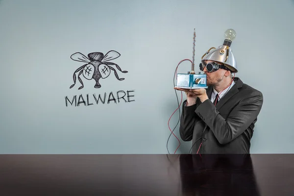 Malware text s vintage podnikatel — Stock fotografie