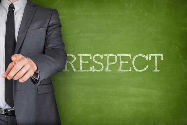 Respect op blackboard met zakenman — Stockfoto