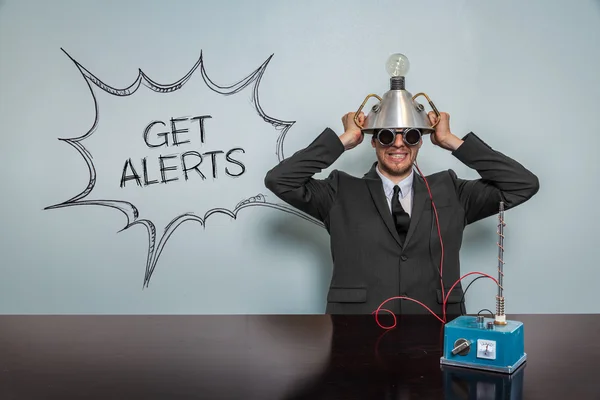 Get Alerts text with vintage businessman — Stock Photo, Image