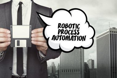Konuşma balonu işadamı ile robot işlem metni