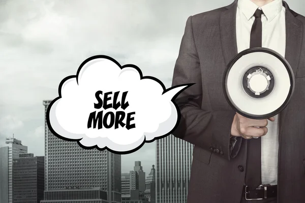 Sell more text on speech bubble with businessman — Stock Photo, Image