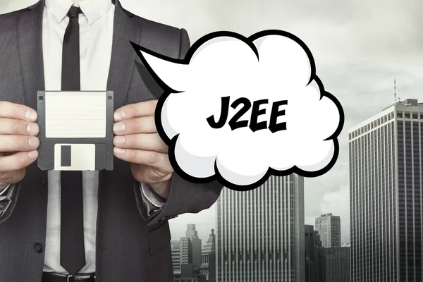 J2EE text on speech bubble with businessman — Stock Photo, Image