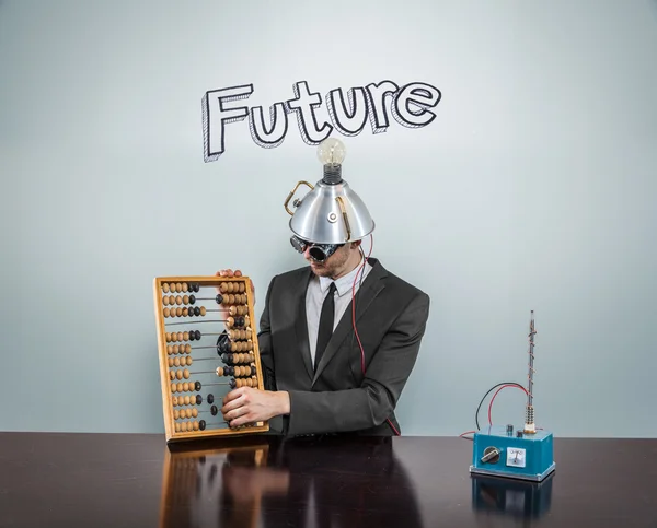 Concepto futuro con empresario vintage y ábaco —  Fotos de Stock