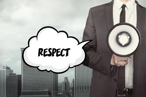 Respect text on speech bubble with businessman — Stock Photo, Image