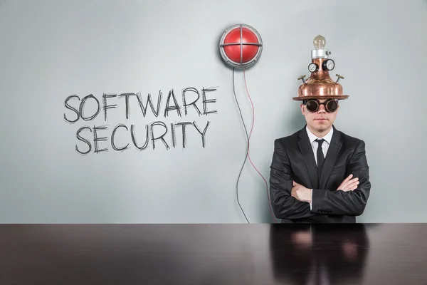 Software-Sicherheitstext mit Vintage-Geschäftsmann — Stockfoto