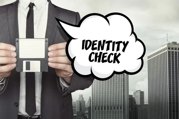 Identiteit Check tekst op de tekstballon met zakenman — Stockfoto