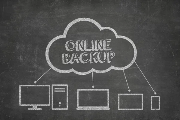 Online backup concept on blackboard — Stock Photo, Image