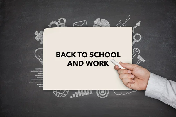 Back to shool and work Concept on black blackboard — Stock Photo, Image