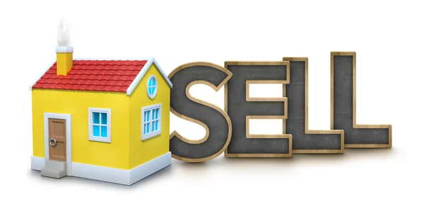Sell text with 3d house — Stock Photo, Image