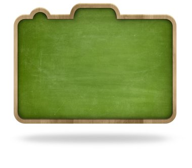 Yeşil boş fotoğraf makinesi şekil blackboard ile ahşap çerçeve