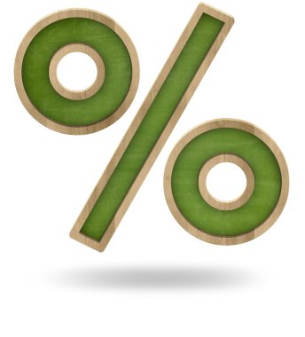 Yeşil yüzde işareti üzerinde beyaz izole