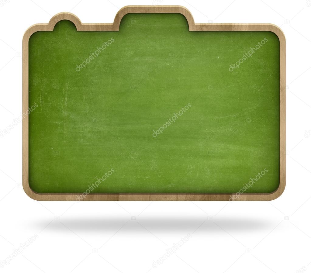 Green blank camera shape blackboard with wooden frame