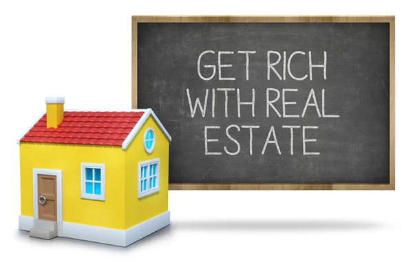 Get rich with real estate on blackboard — Stock Photo, Image