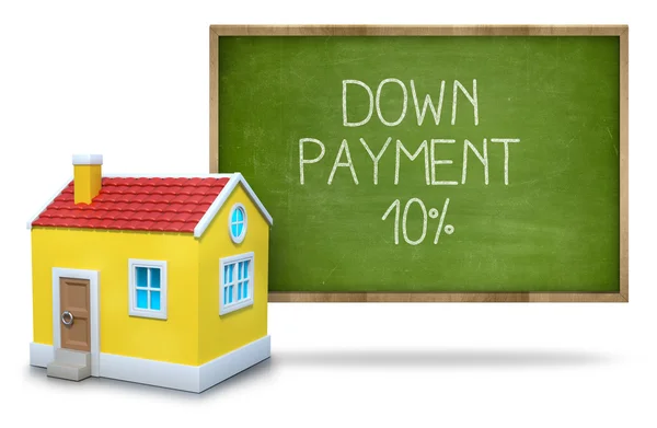 Down payment 10 percent on Blackboard with 3d house — Stock Photo, Image