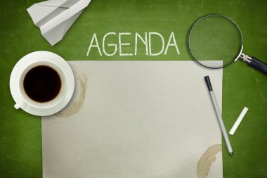Agenda concept on blackboard with empty paper sheet clipart