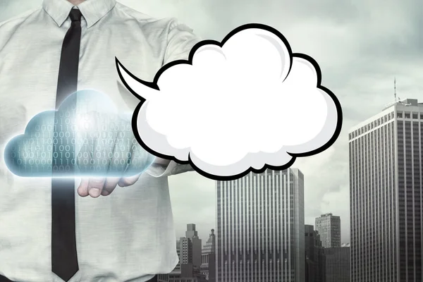 Lege tekstballon op cloud computing thema met zakenman — Stockfoto