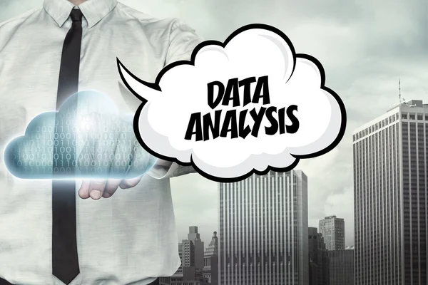 Data analysis text on cloud computing theme with businessman — Stock Photo, Image