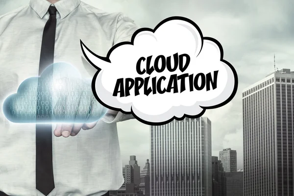 Cloud-Anwendung Text über Cloud Computing Thema mit Geschäftsmann — Stockfoto