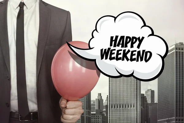 Happy weekend text on speech bubble — Stok Foto