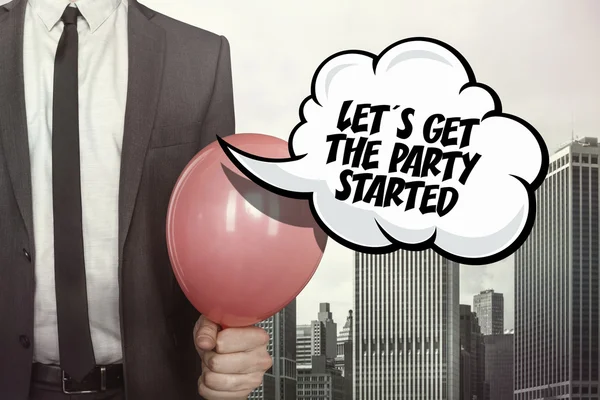 Lets get the party started text on speech bubble — Stock Photo, Image
