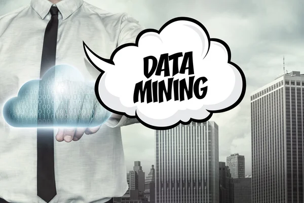 Mijnbouw-gegevenstekst over cloud computing thema met zakenman — Stockfoto