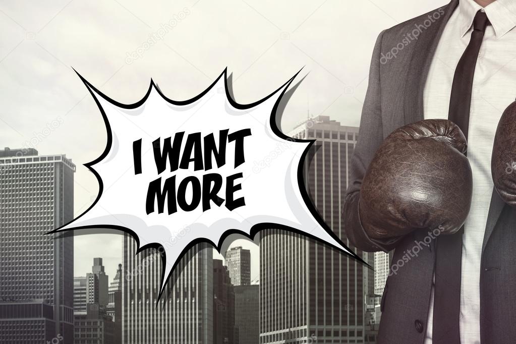 I want more text with businessman wearing boxing gloves