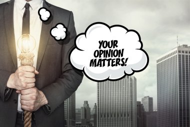 Your opinion matters text on speech bubble clipart