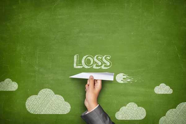 Loss concept on blackboard with paper plane — Stock Photo, Image