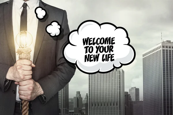 Welcome to your new life text on speech bubble — Stock Photo, Image