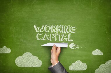 Working capital concept on blackboard with paper plane clipart