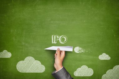 IPO concept on blackboard with paper plane clipart