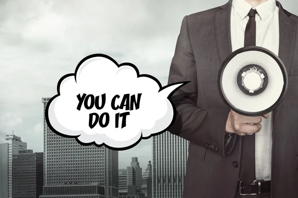 You can do it text on speech bubble with businessman and megaphone — Stock Photo, Image