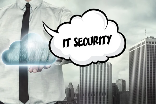 Sicherheitstext zum Thema Cloud Computing mit Geschäftsmann — Stockfoto