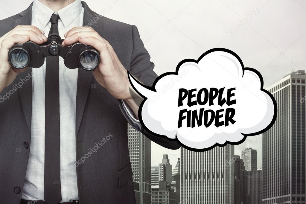 People finder text on speech bubble with businessman holding binoculars