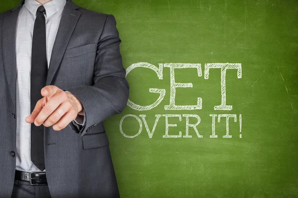 Get over it on blackboard with businessman — Stock Photo, Image