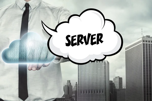 Texte du serveur sur le thème du cloud computing avec un homme d'affaires — Photo