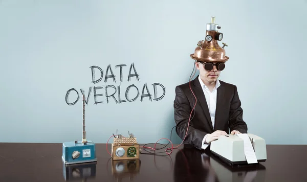 Data overload concept with vintage businessman and calculator — Stock Photo, Image