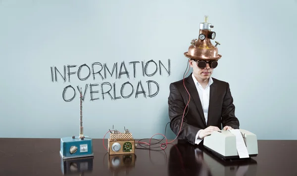 Information overload concept with vintage businessman and calculator — Stock Photo, Image