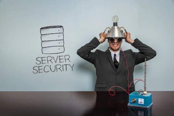 Server-Sicherheitstext mit Vintage-Geschäftsmann — Stockfoto