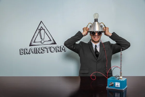 Brainstorm text with vintage businessman — Stock Photo, Image