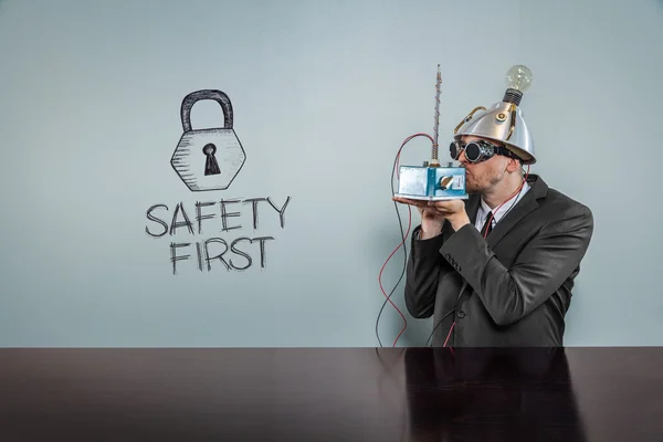 Safety first text with vintage businessman — Stock Photo, Image